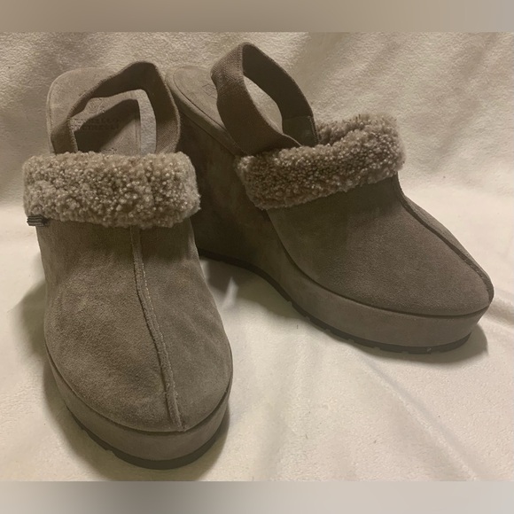 Brunello Cucinelli Suede Shearling Wedge Slingback Clogs Grey size EU 39 / US 9 - Picture 10 of 14